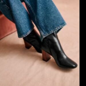 Sezane Mischa Mid Boots Noir Lisse Vintage - Size 38